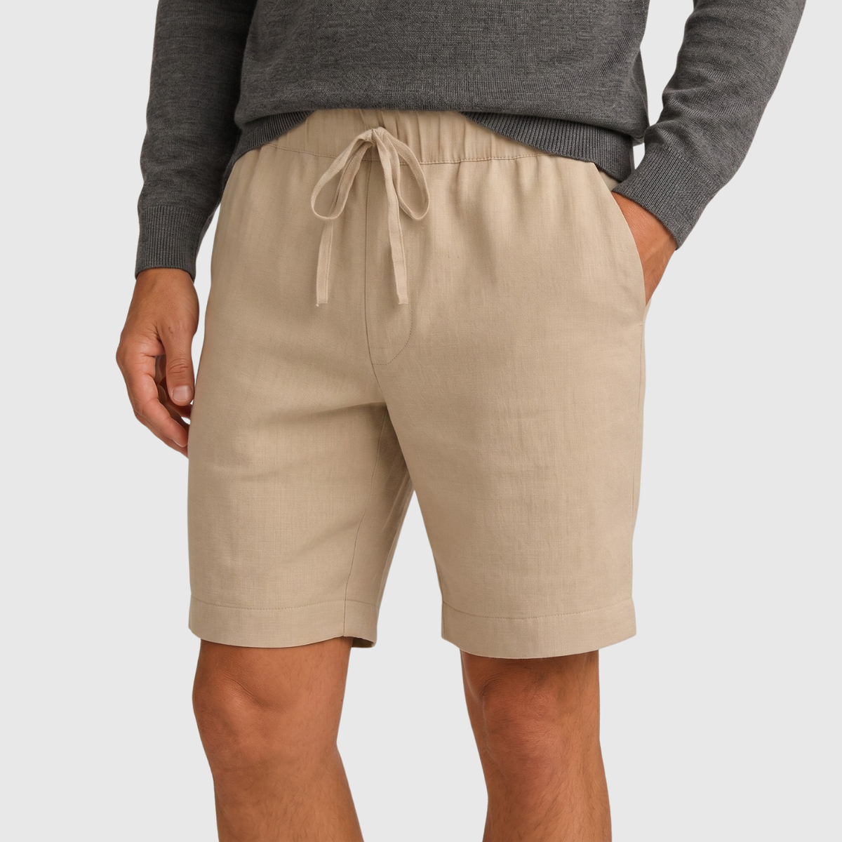Short homme lin taille élastique cordon