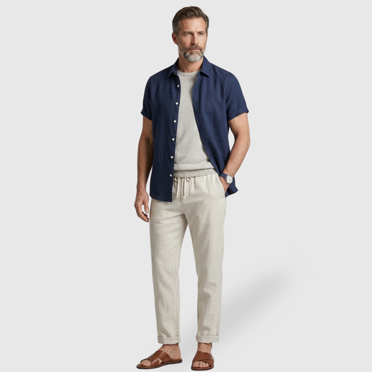 Ensemble homme été lin chemise manches courtes et pantalon léger