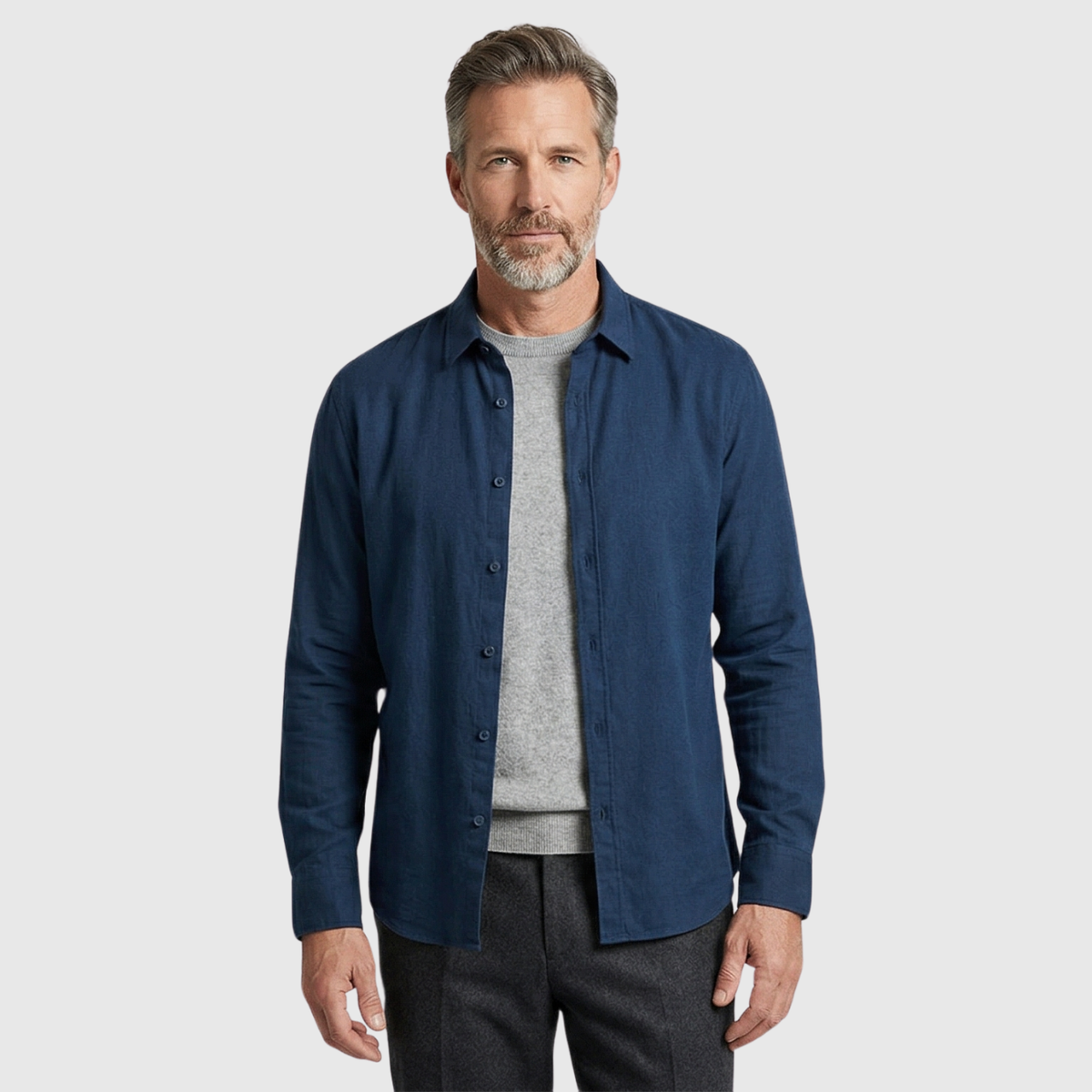 Chemise homme lin manches longues col mao fermeture boutonnée