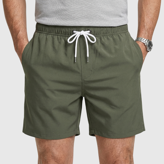 Shorts da bagno da uomo ad asciugatura rapida, a vita elasticizzata, con coulisse e tasche
