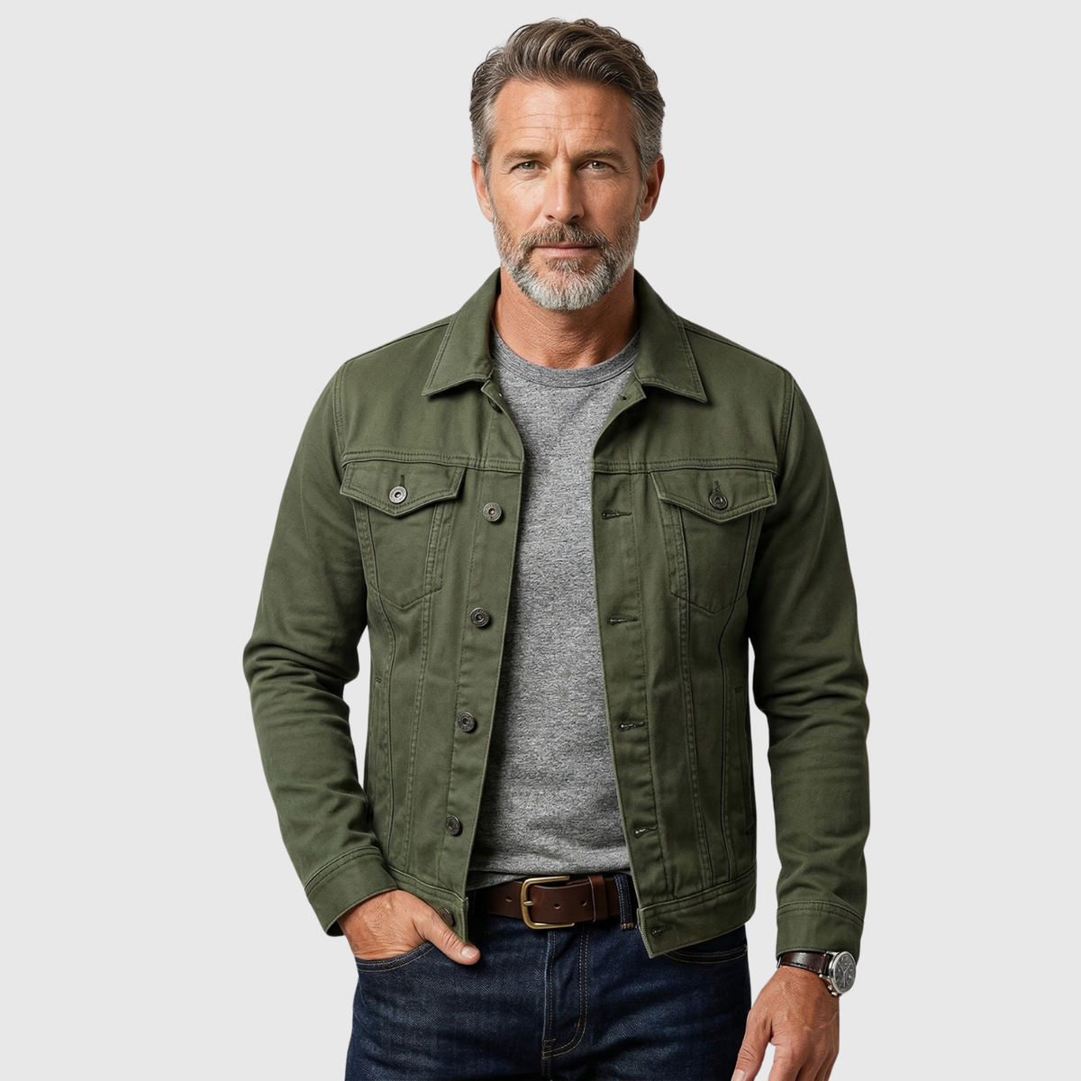 Veste en jean homme coupe classique boutonnée col chemise poches poitrine