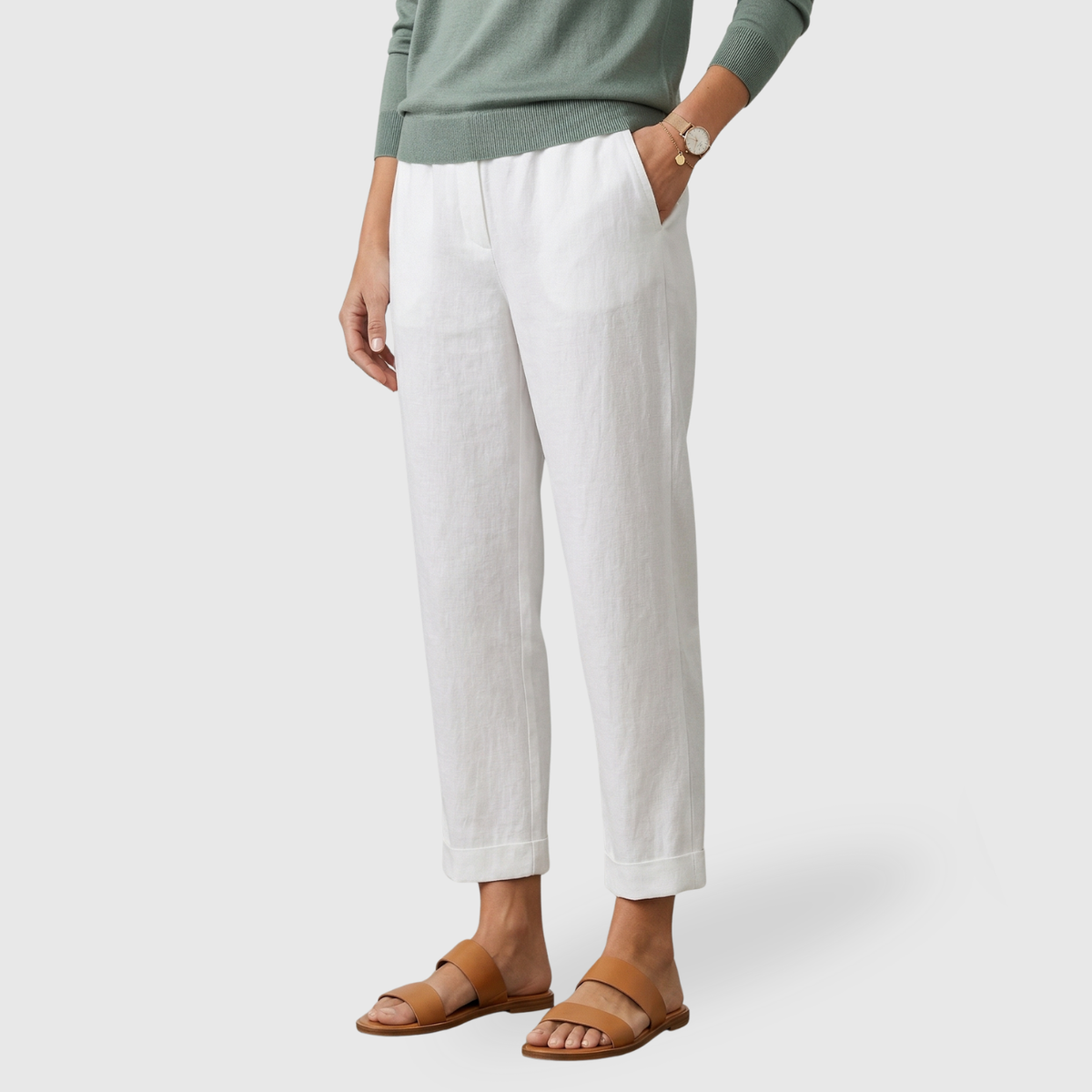 Pantalon femme fluide taille élastique coupe ample jambes larges été léger