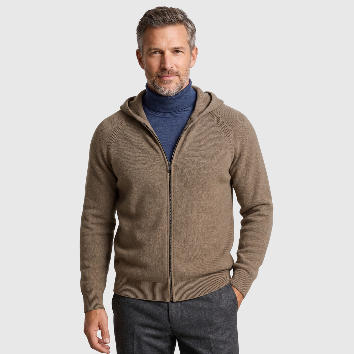 Gilet homme laine mérinos à capuche maille épaisse fermeture zippée