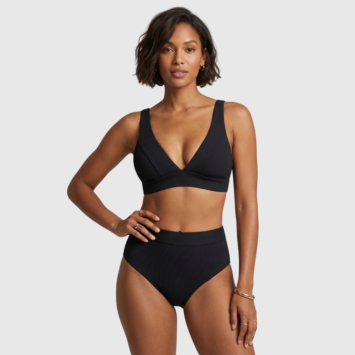 Bikini femme taille haute deux pièces maillot de bain maintien ventre sans armatures
