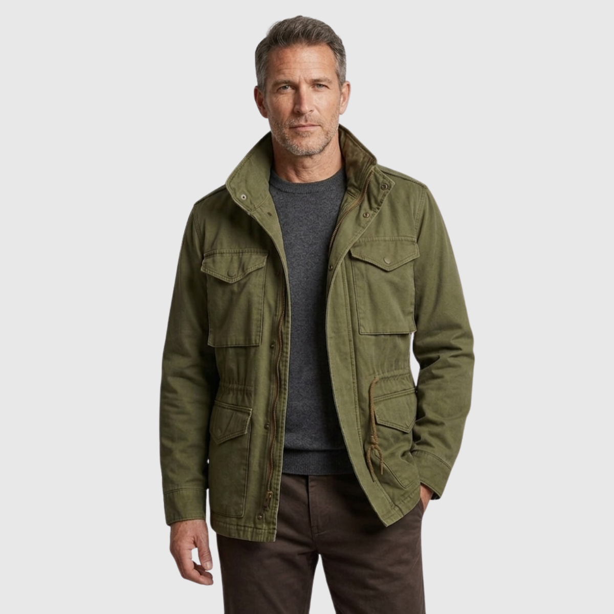 Veste militaire homme style field jacket multi poches fermeture zippée boutonnée