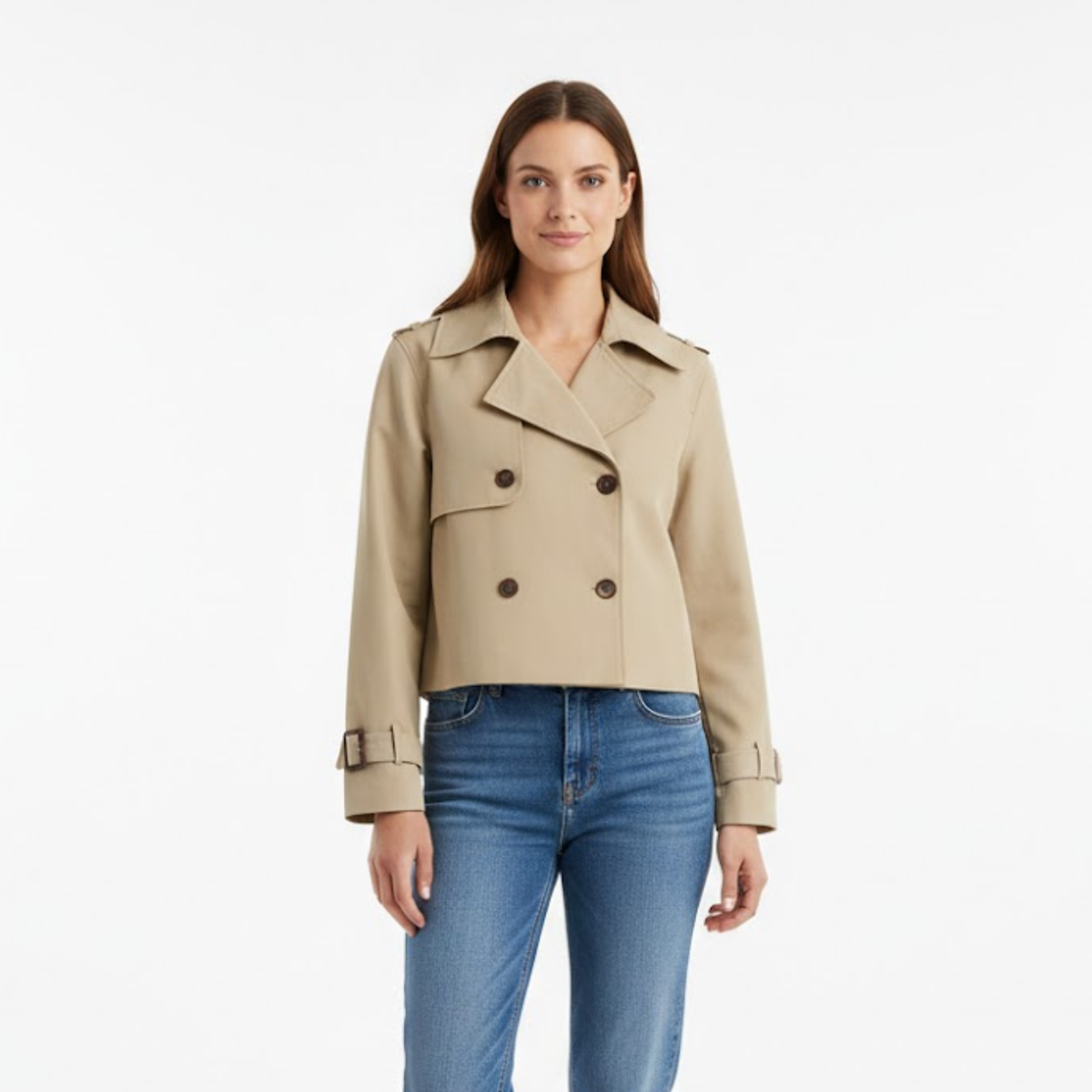 Trench Court Double Boutonnage Col à Revers pour Femme