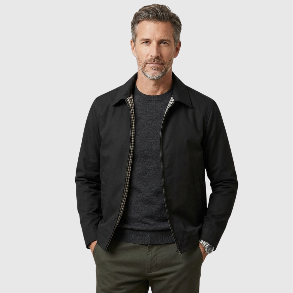 Veste homme doublée fermeture zippée col chemise coupe droite