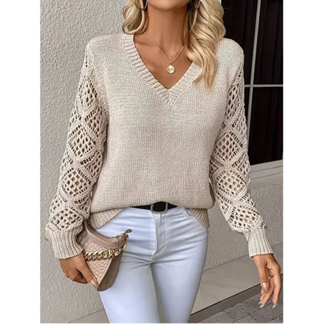 Pull Col en V Manches Longues Maille Douce pour Femme