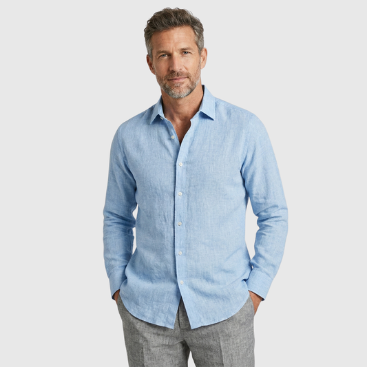 Camicia estiva da uomo in lino, a maniche lunghe, leggera e traspirante