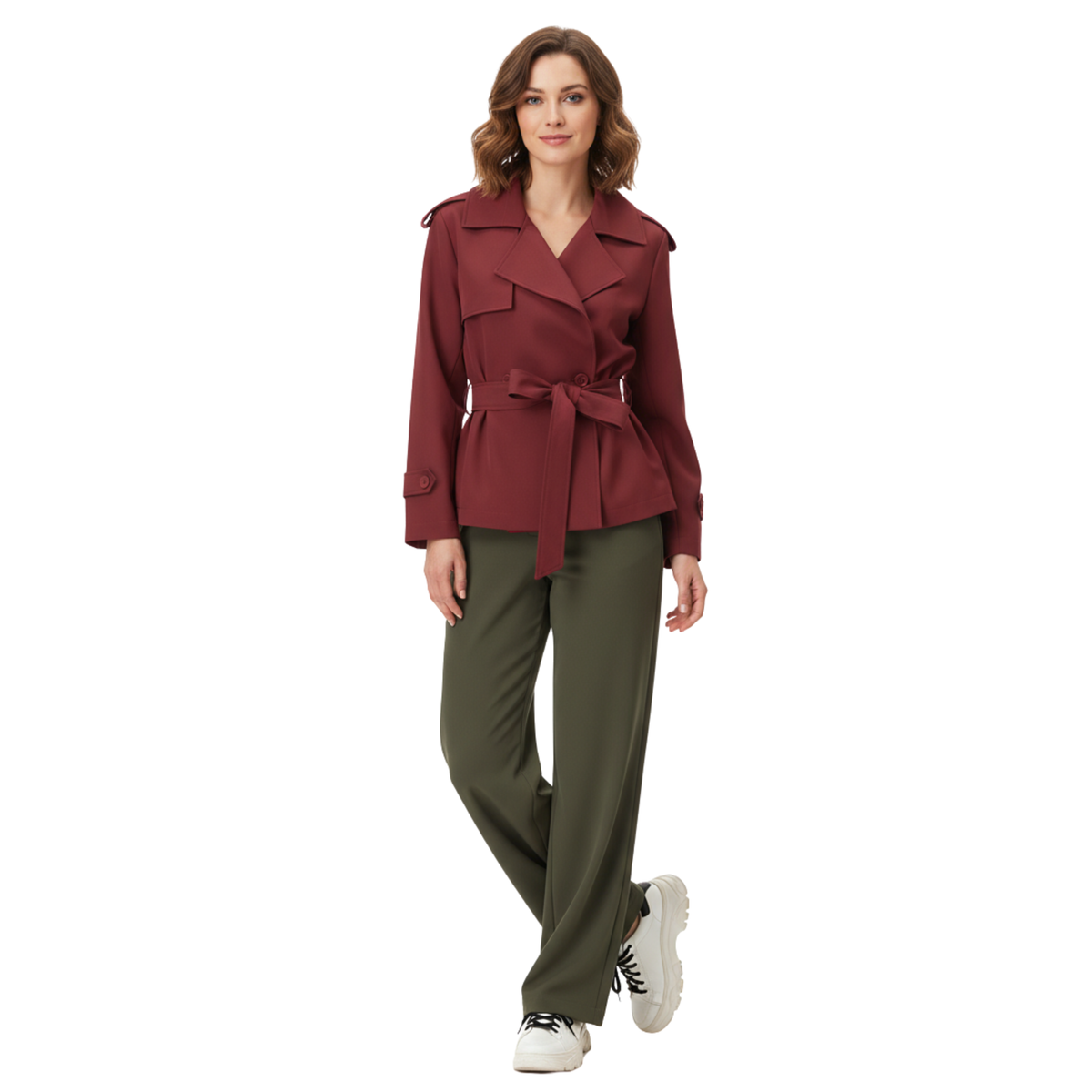 Trench Court Col à Revers Ceinture Nouée pour Femme