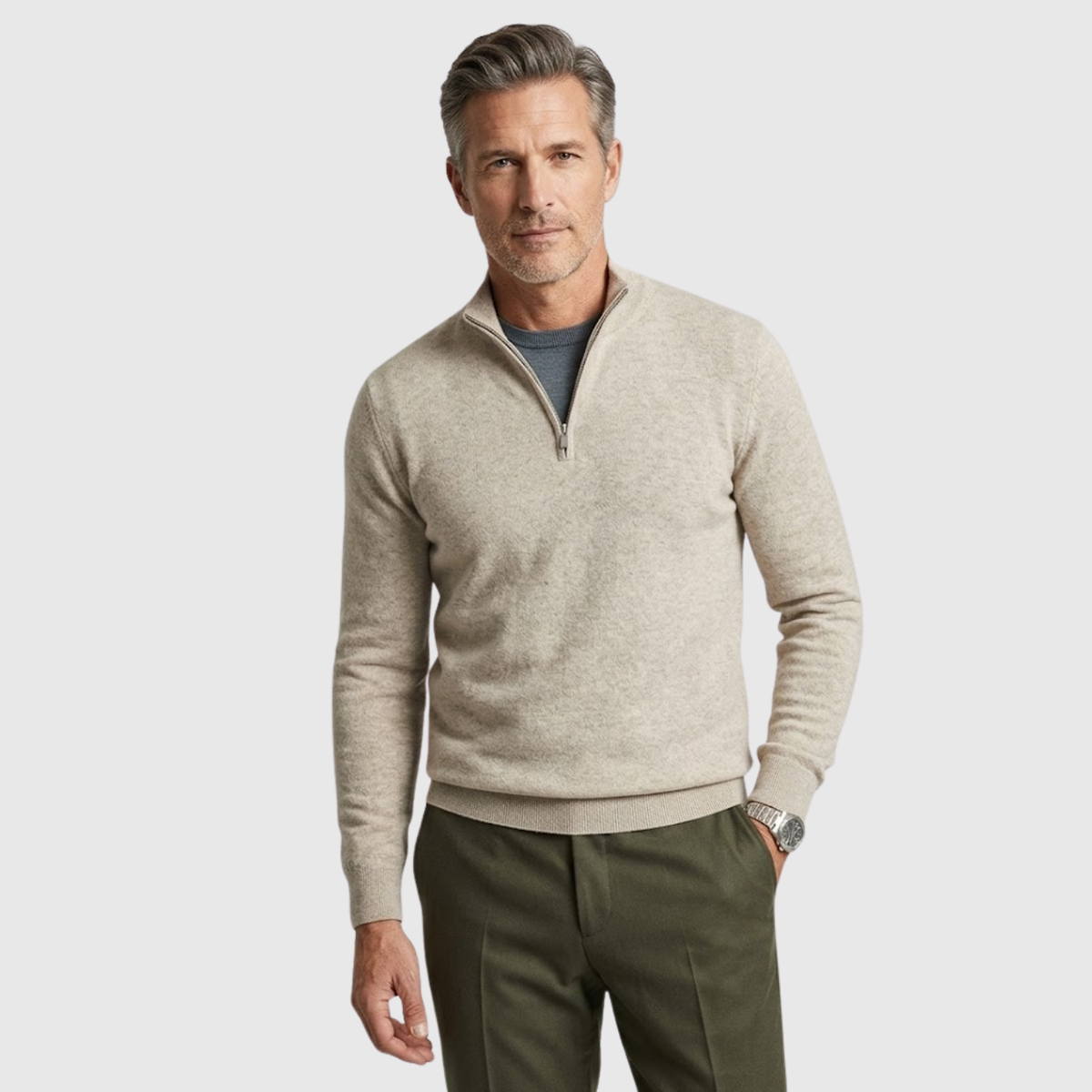 Pull homme col camionneur demi-zip manches longues coupe casual