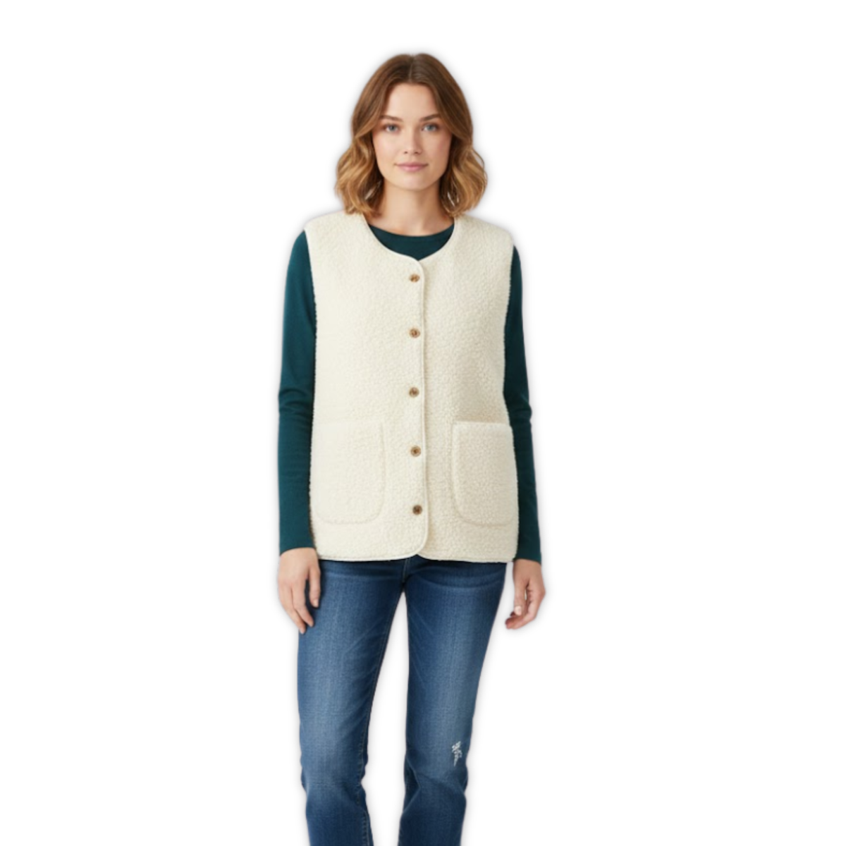 Gilet femme polaire teddy sans manches coupe ample chaud