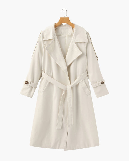 Women's Trench Coat with Wide Lapels and Removable Belt