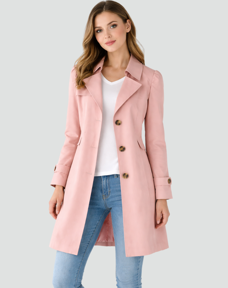 Women's lightweight slim-fit trench coat, classic lapel collar
