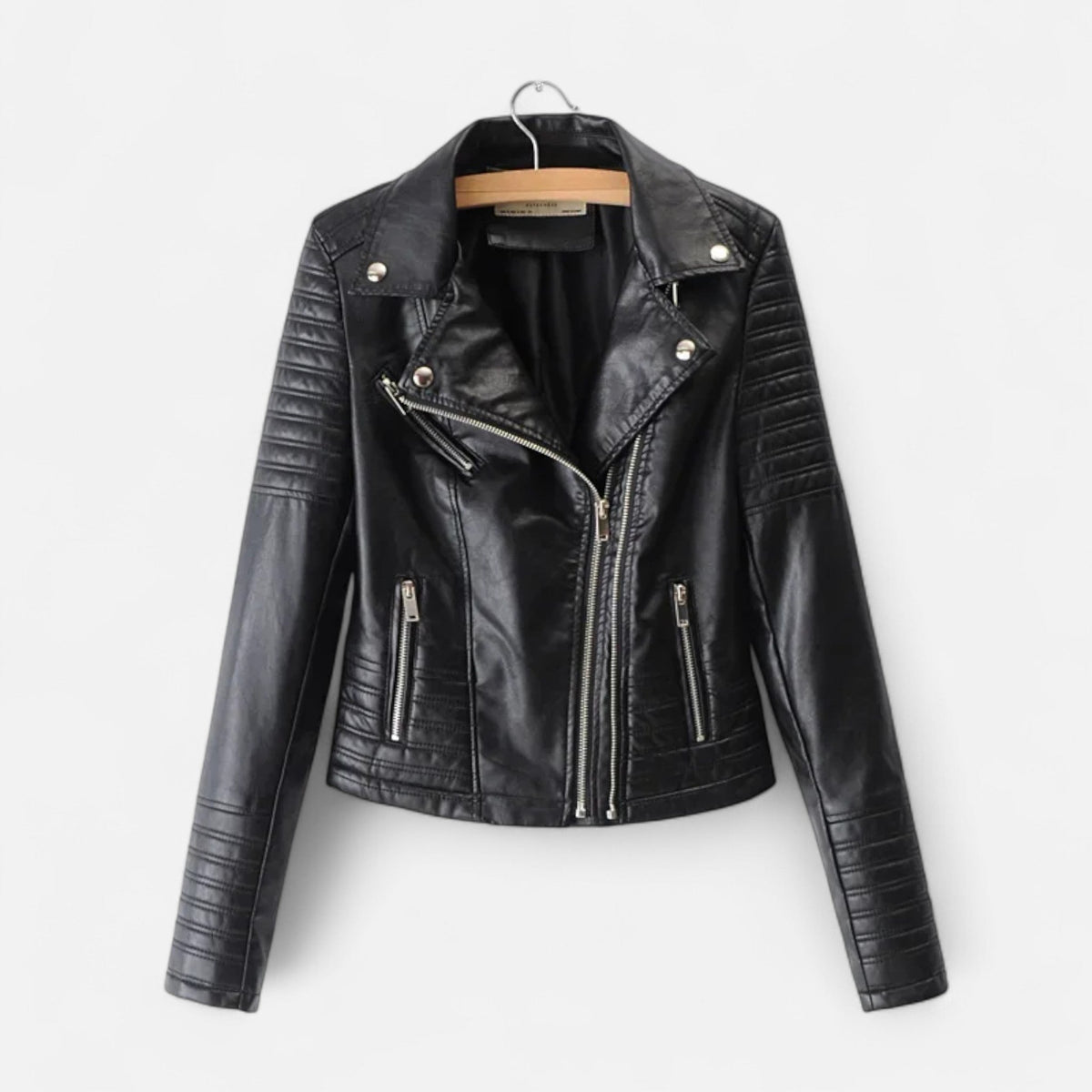 Veste en Cuir Véritable Coupe Biker Structurée pour Femme
