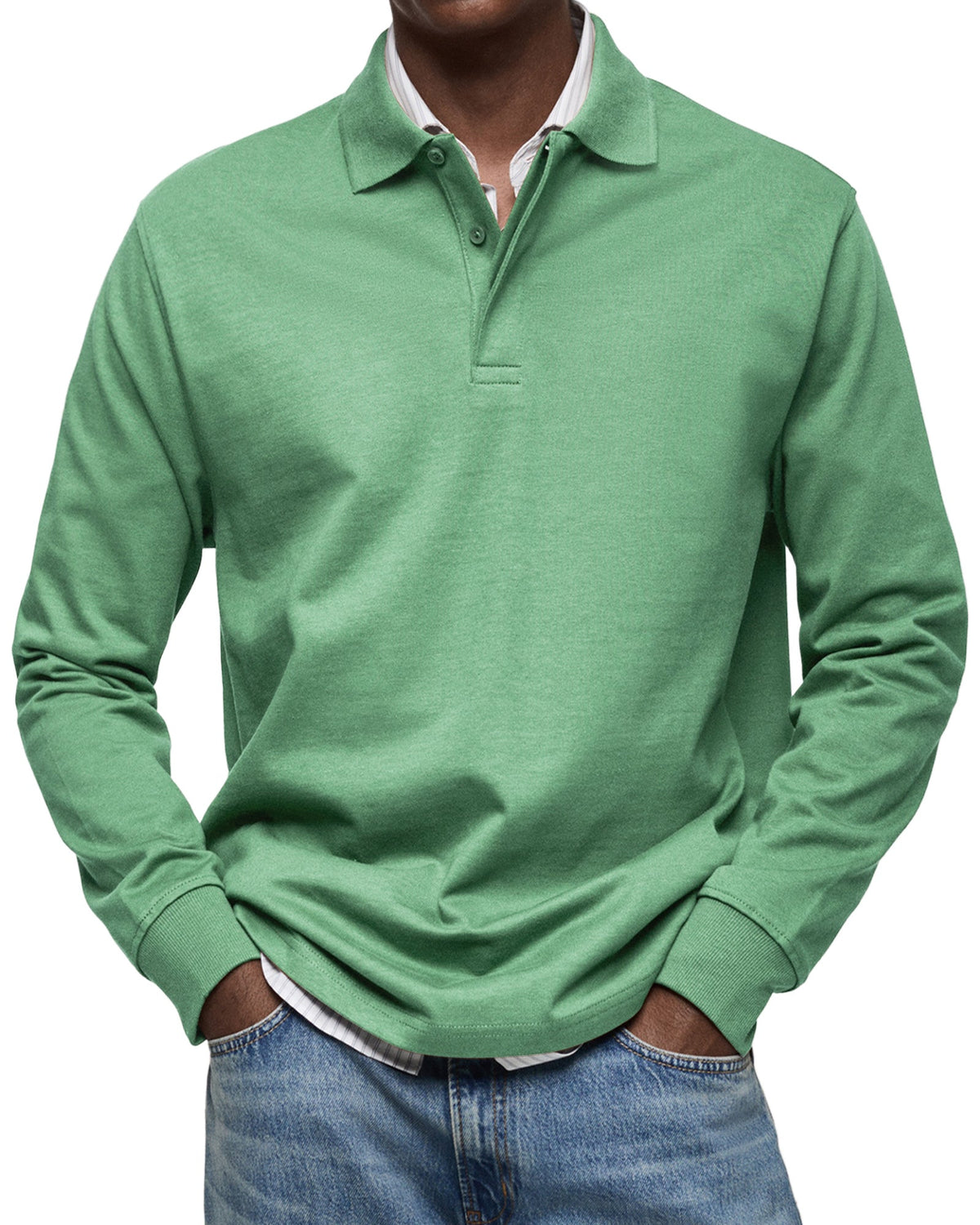 Polo homme luxe manches longues coupe ajustée style soigné