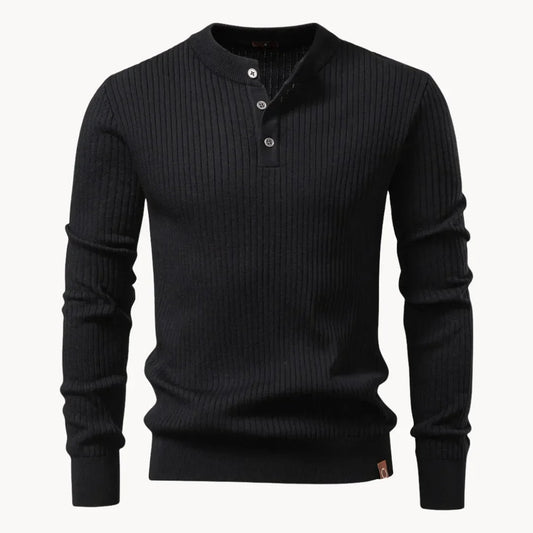 Pánský svetr s kulatým výstřihem a knoflíky na každý den, pohodlný a elegantní