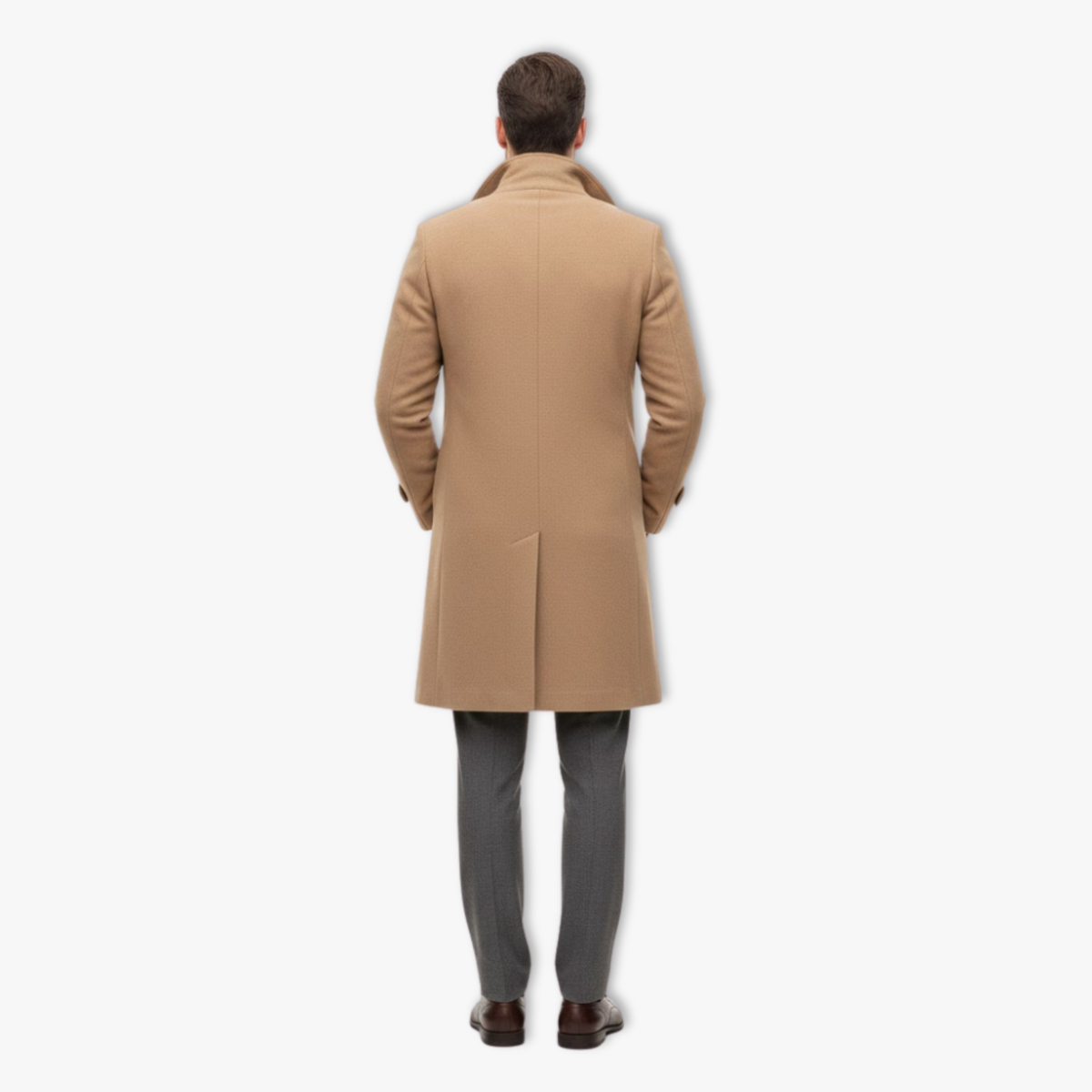 Dlouhý pánský vlněný kabát s dvojřadým zapínáním, pro business casual styl