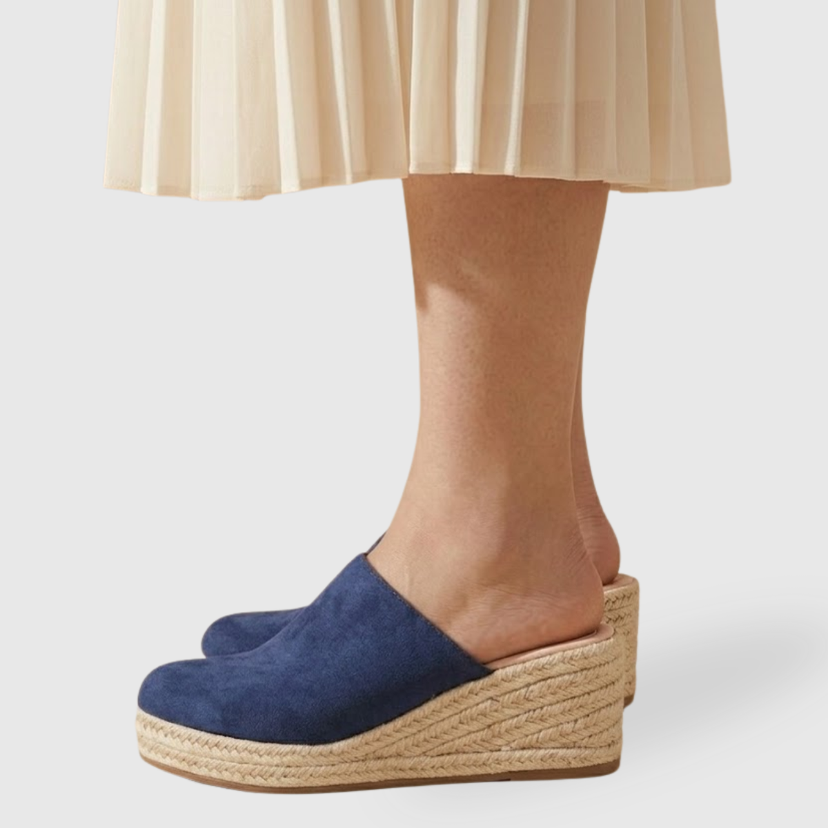 Mules compensées femme semelle corde style espadrille bout fermé