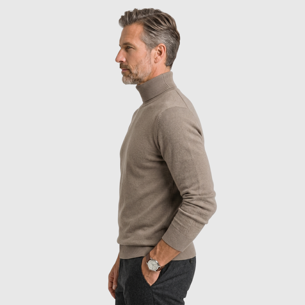 Pull col roulé homme laine vierge manches longues coupe ajustée