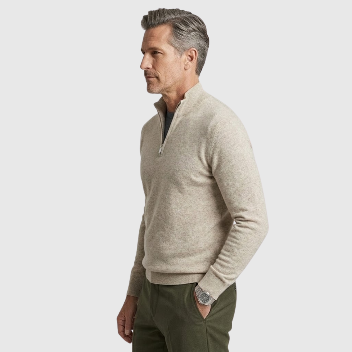 Pull homme col camionneur demi-zip manches longues coupe casual