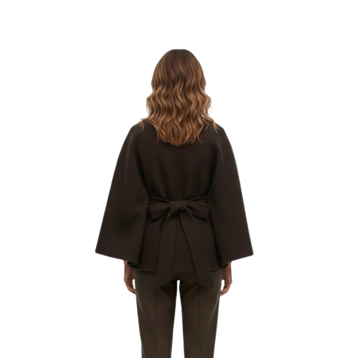 Manteau cape femme structuré ceinture col montant élégant
