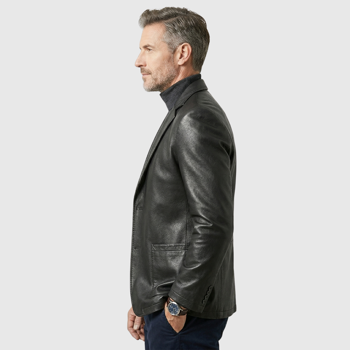 Veste cuir homme agneau style blazer fermeture boutonnée coupe ajustée