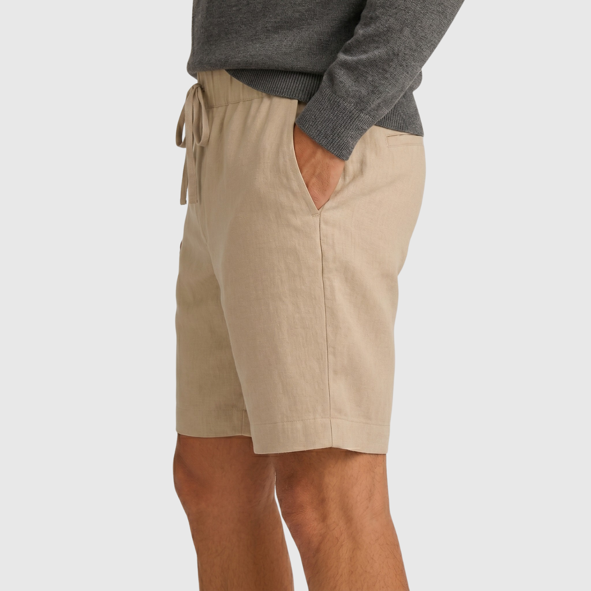 Short homme lin taille élastique cordon