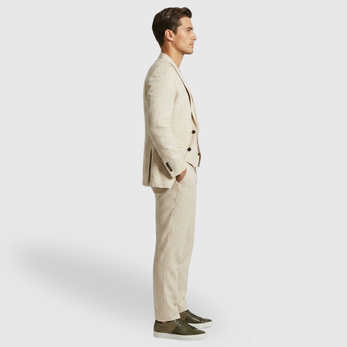 Costume homme trois pièces coupe ajustée veste gilet pantalon