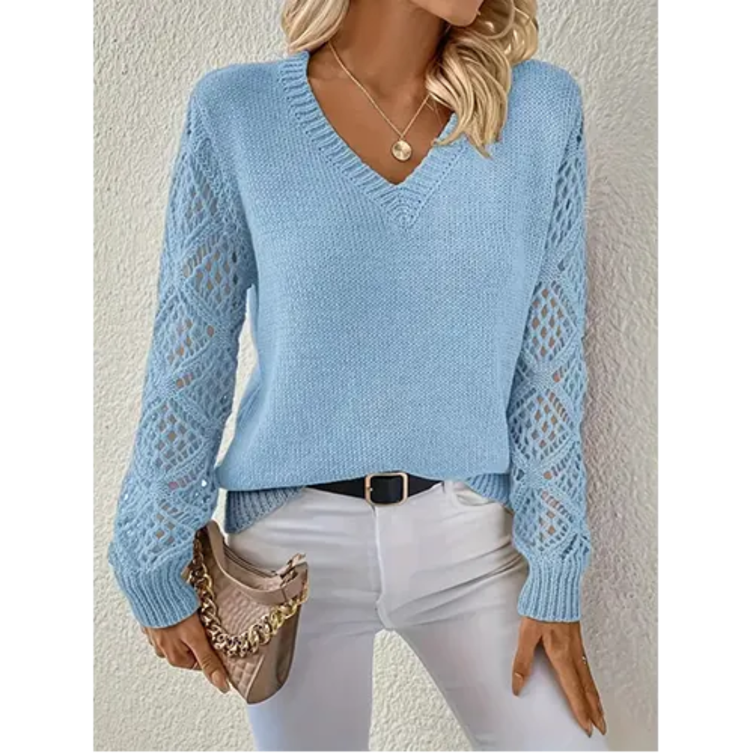 Pull Col en V Manches Longues Maille Douce pour Femme