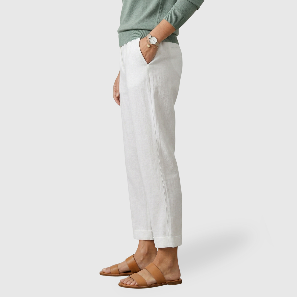 Pantalon femme fluide taille élastique coupe ample jambes larges été léger