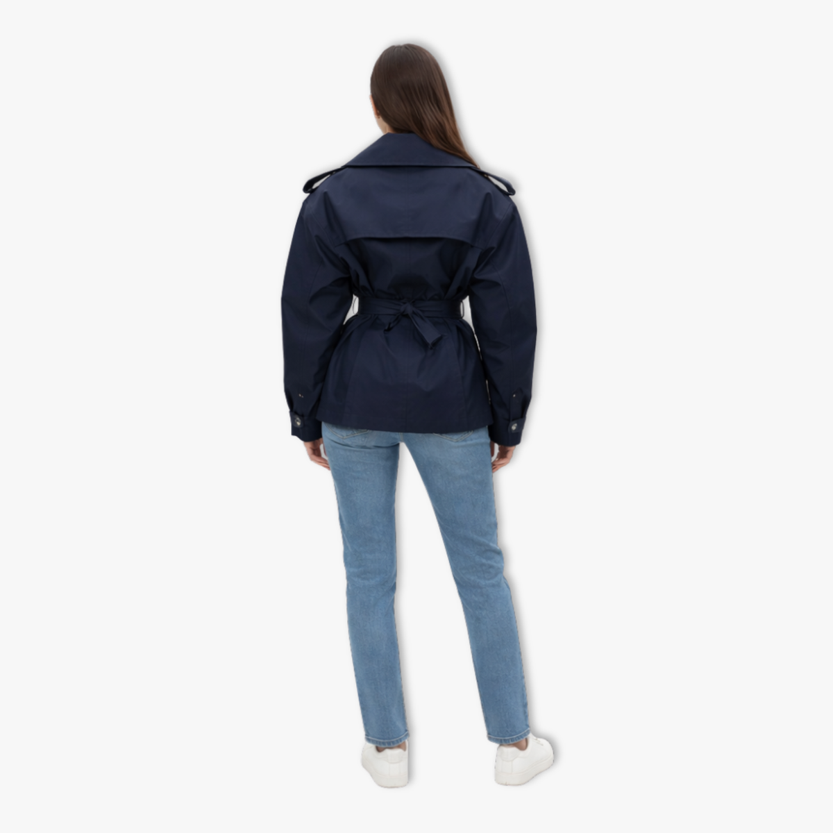 Trench court femme coupe-vent revers laçage taille moderne