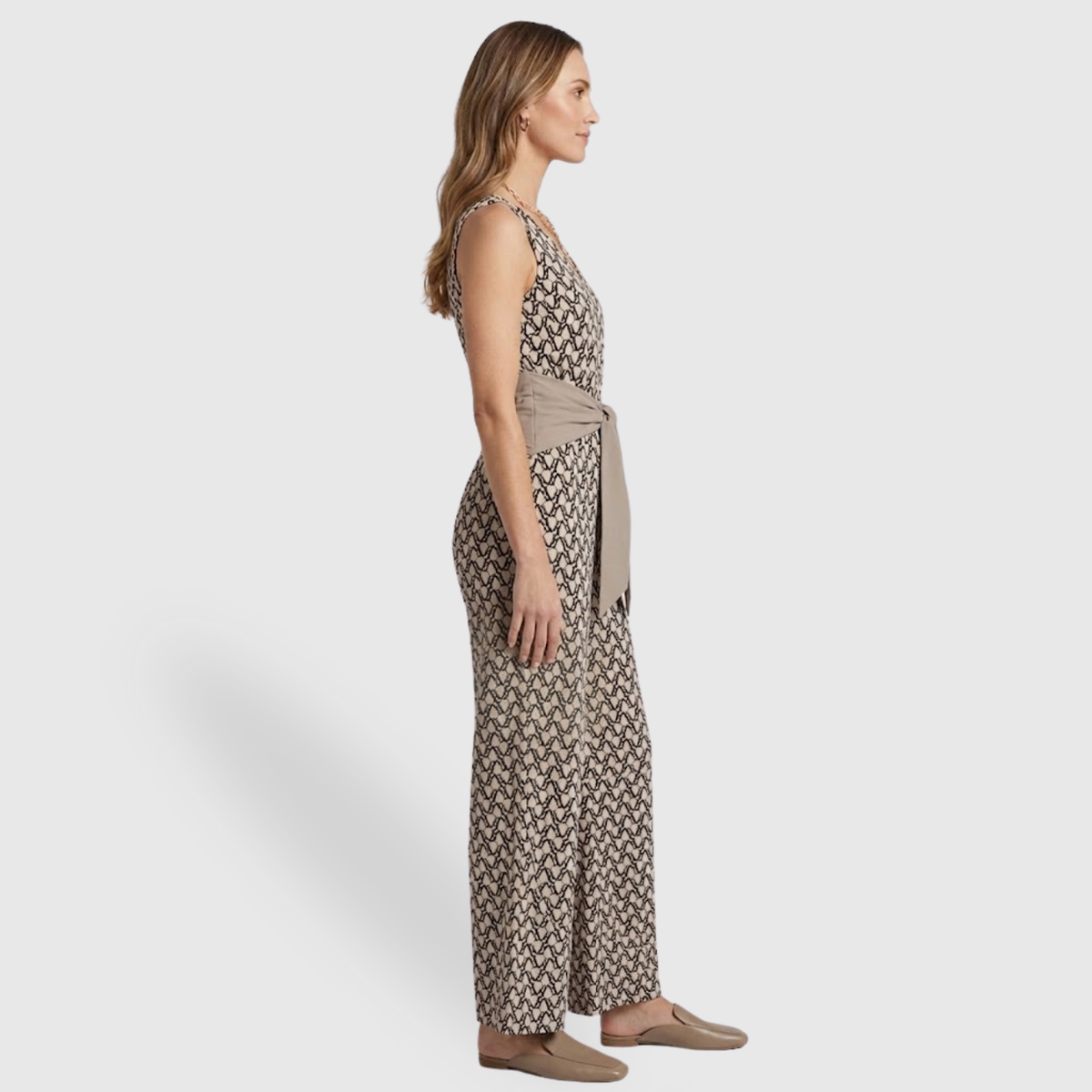 Combinaison femme été longue sans manches taille nouée col V coupe ample