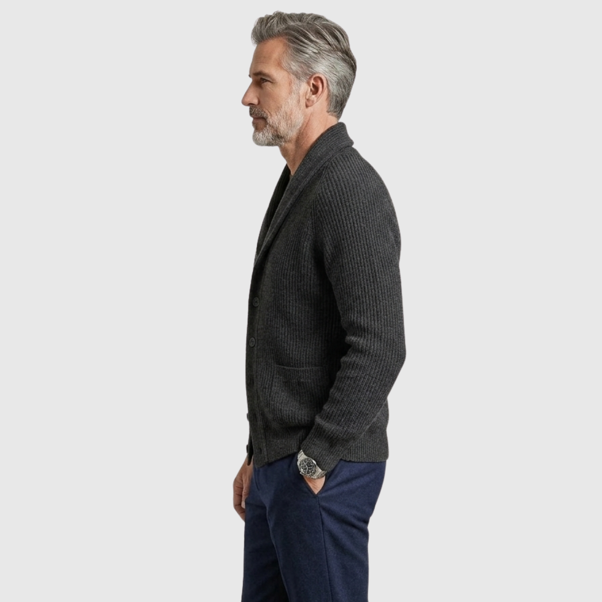 Gilet homme laine col V boutonné manches longues coupe droite