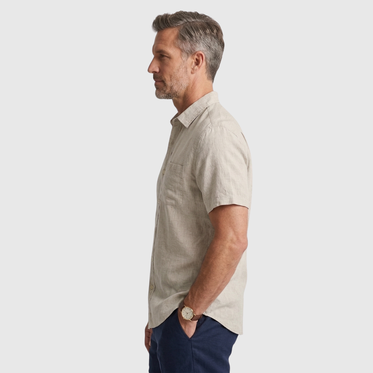 Chemise homme lin manches courtes col boutonné coupe décontractée été