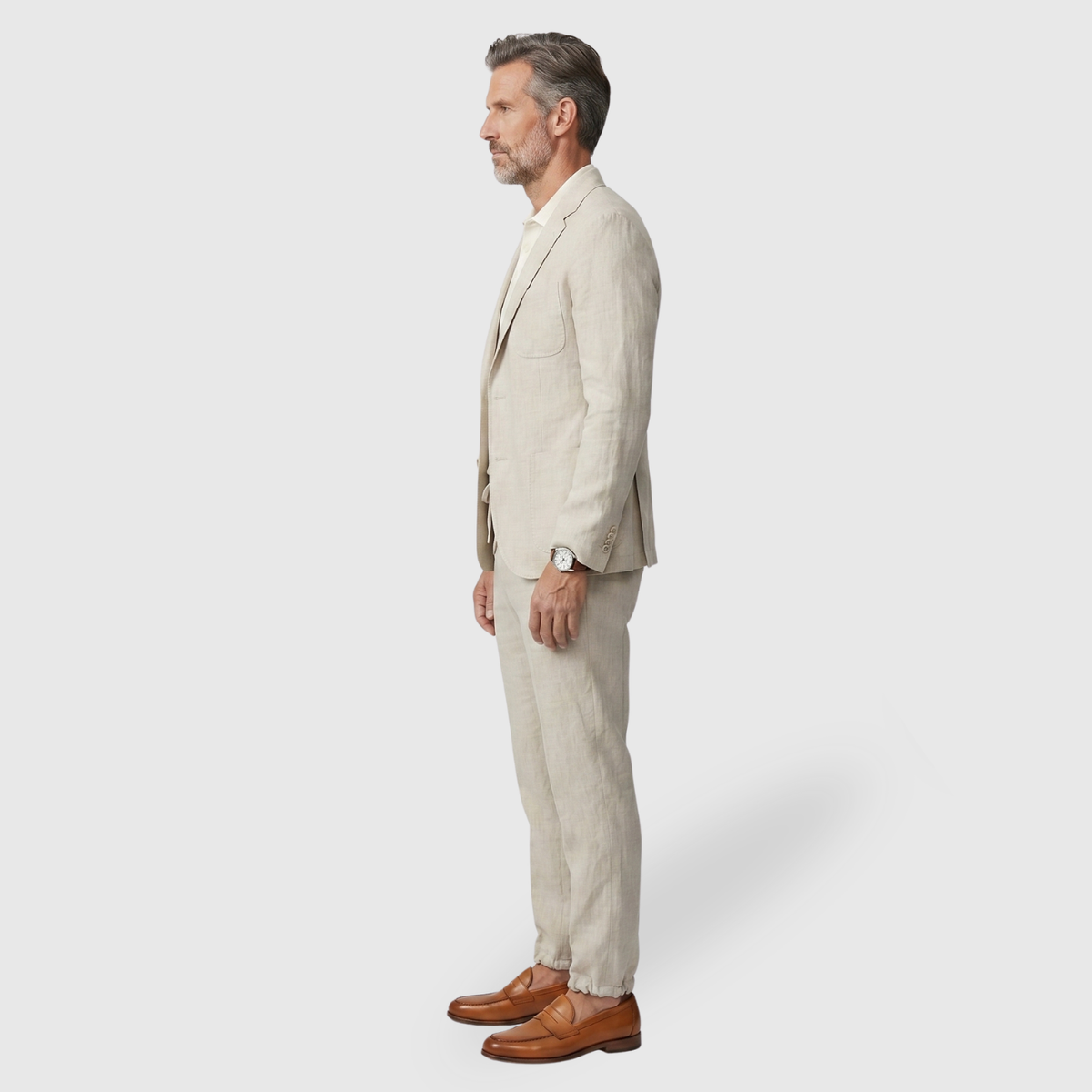 Costume homme lin mélange deux pièces blazer pantalon cordon