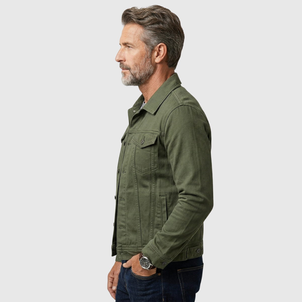 Veste en jean homme coupe classique boutonnée col chemise poches poitrine