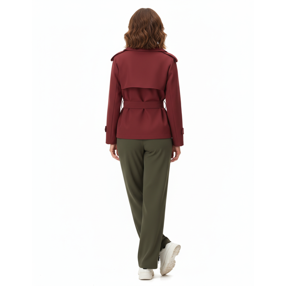 Trench Court Col à Revers Ceinture Nouée pour Femme