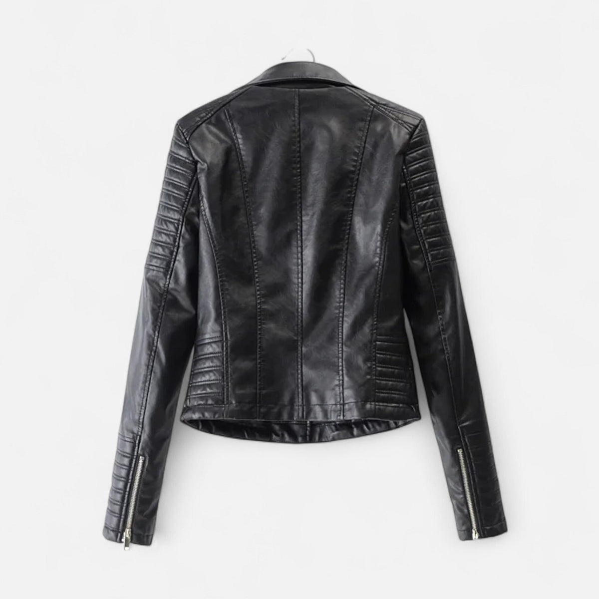 Veste en Cuir Véritable Coupe Biker Structurée pour Femme
