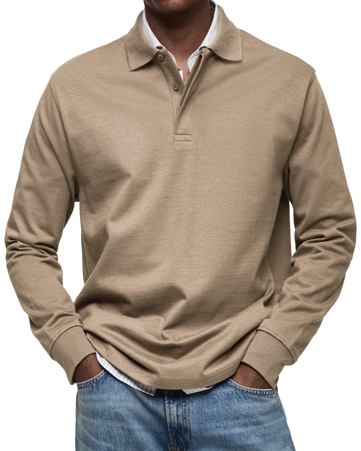 Polo homme luxe manches longues coupe ajustée style soigné