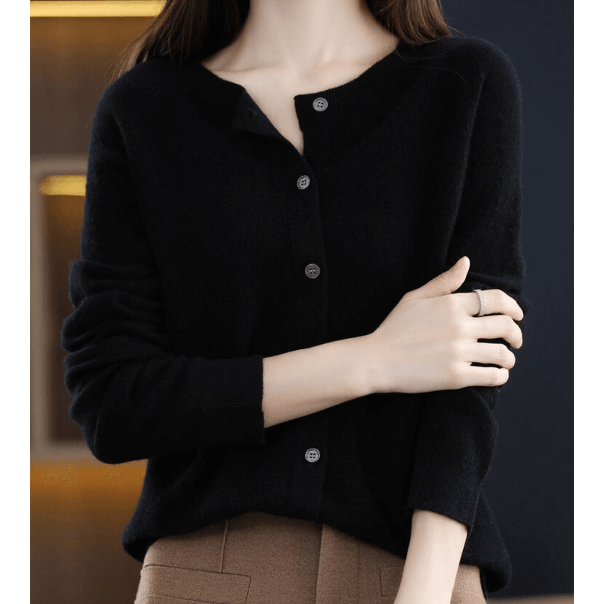 Cardigan Encolure en V Fermeture Boutonnée pour Femme