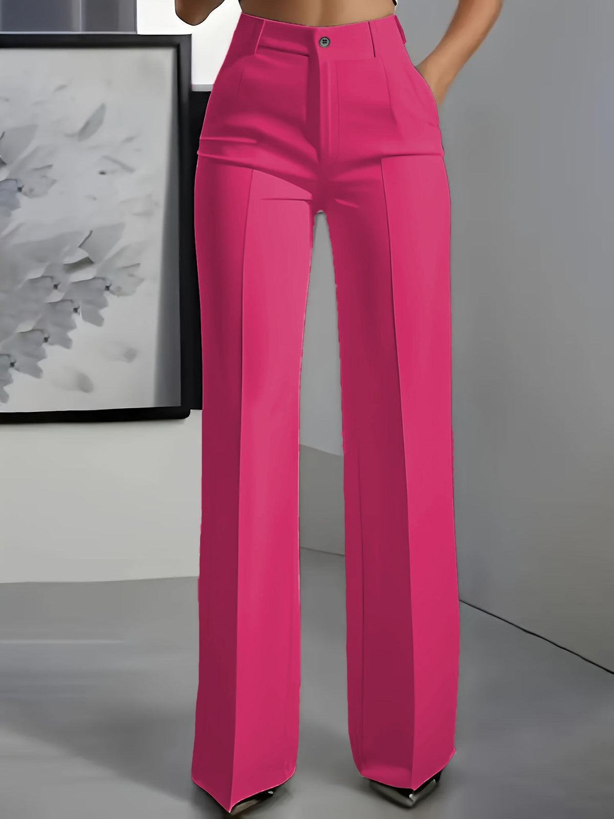 Pantalon jambe large femme taille haute tissu structuré
