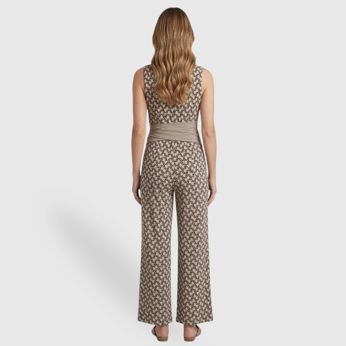 Combinaison femme été longue sans manches taille nouée col V coupe ample