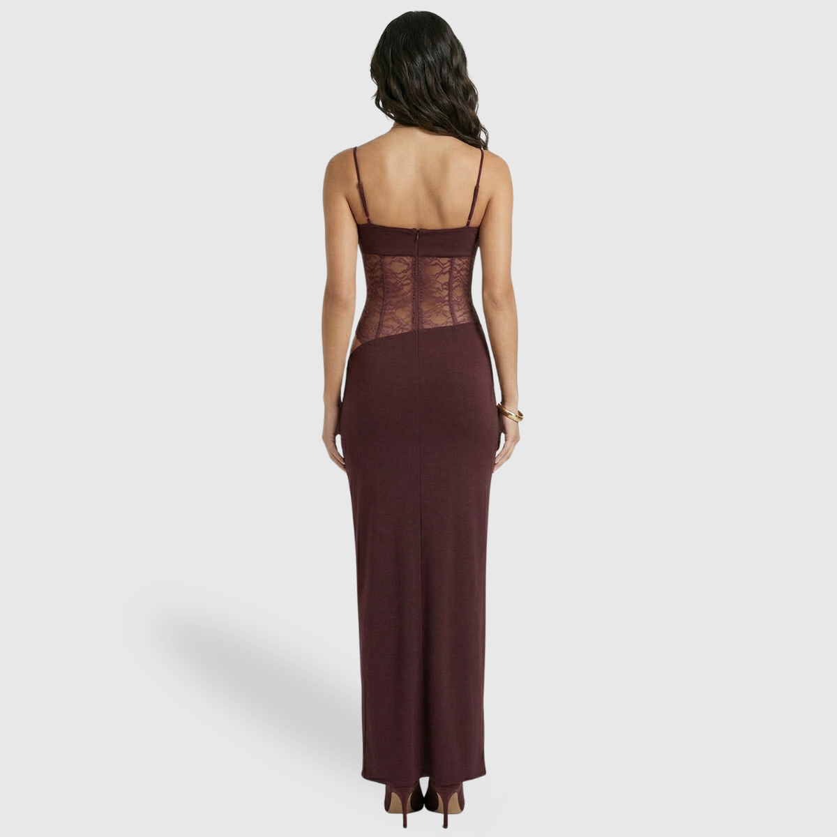 Vestido largo de noche para mujer, palabra de honor, de encaje y corte ajustado