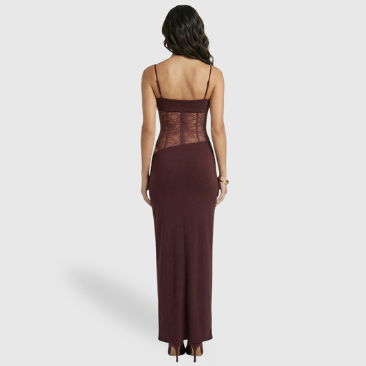 Vestido largo de noche para mujer, palabra de honor, de encaje y corte ajustado