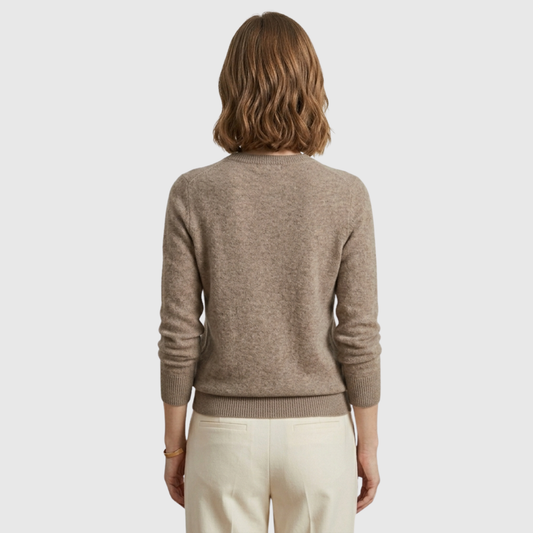 Women's Cashmere Sweater with Crew Neck and Long Sleeves, Straight Fit