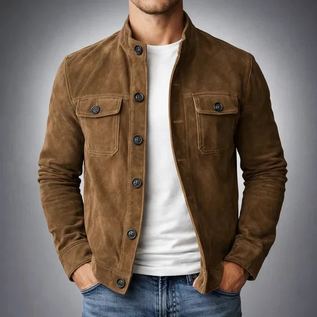 Chaqueta de ante para hombre, con bolsillos y estilo clásico atemporal