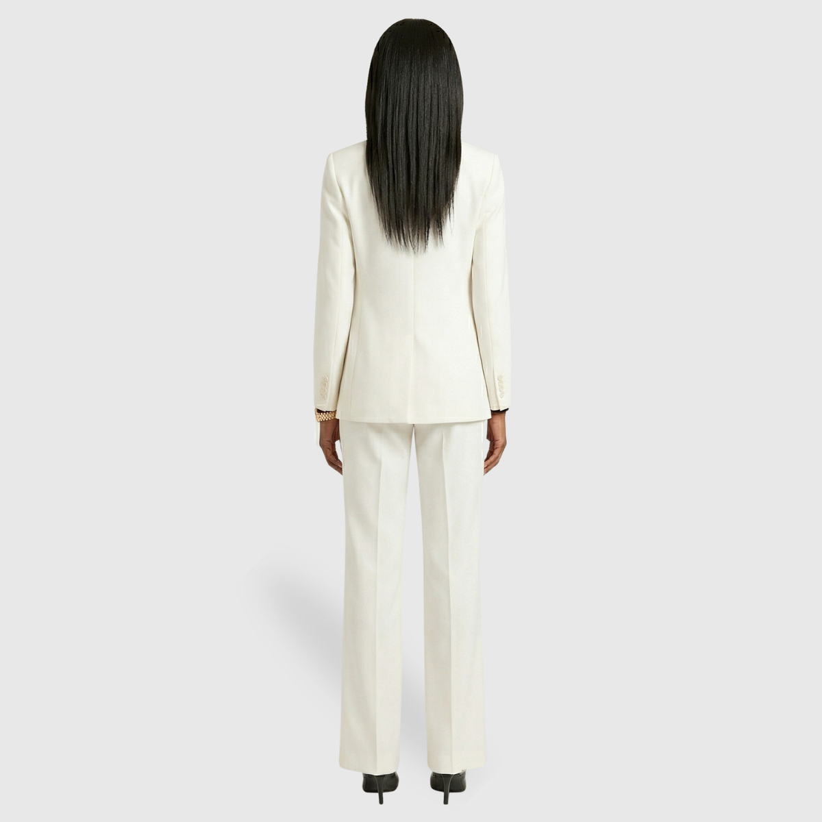 Ensemble tailleur femme blazer ajusté pantalon large fermeture boutonnée