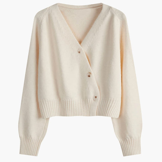Cardigan da donna con scollo a V, bottoni, bordi a coste e vestibilità comoda