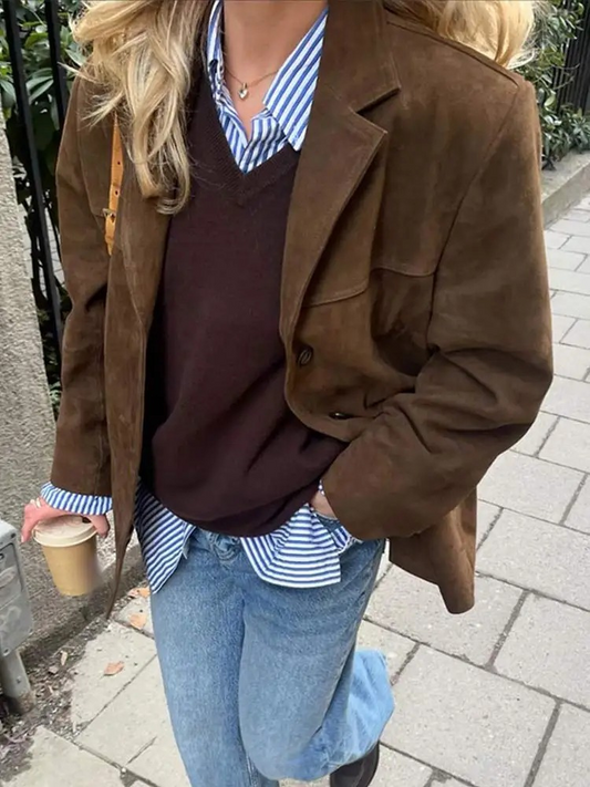 Dámské oversized sako ze semiše, ležérní střih a elegantní styl